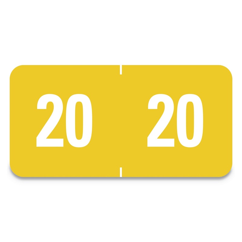 YEARLY END TAB FILE FOLDER LABELS, 20, 0.5 X 1, YELLOW, 25/SHEET, 10 SHEETS/PACK