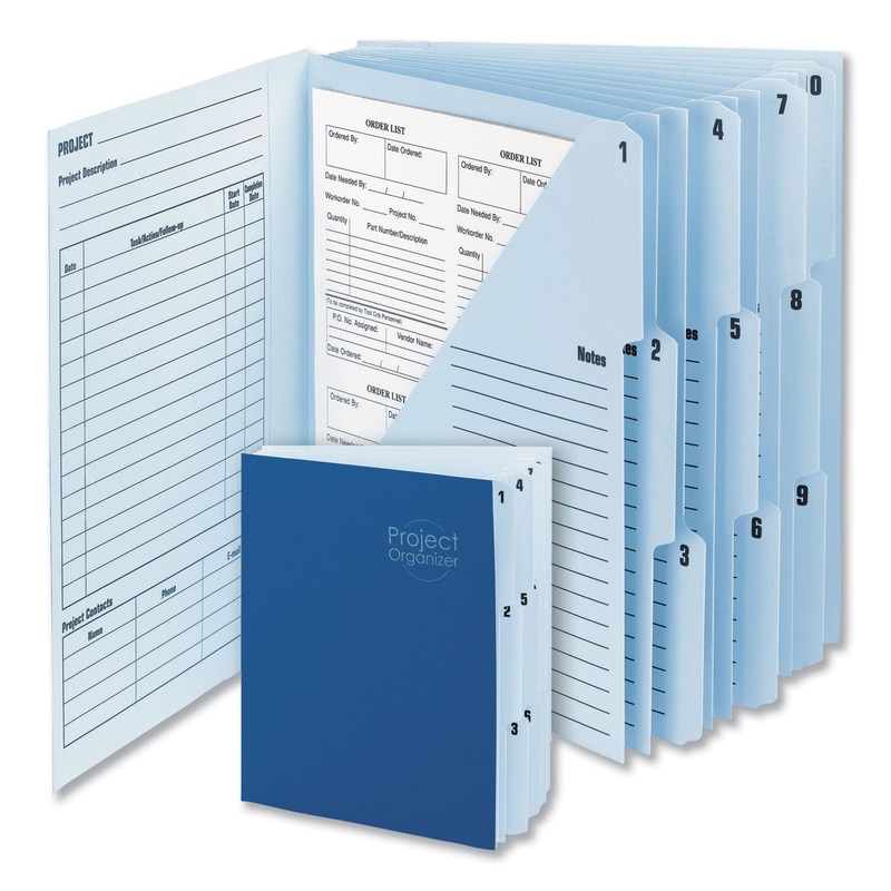10-POCKET PROJECT ORGANIZER, 10 SECTIONS, 1/3-CUT TAB, LETTER SIZE, LAKE BLUE/NAVY BLUE