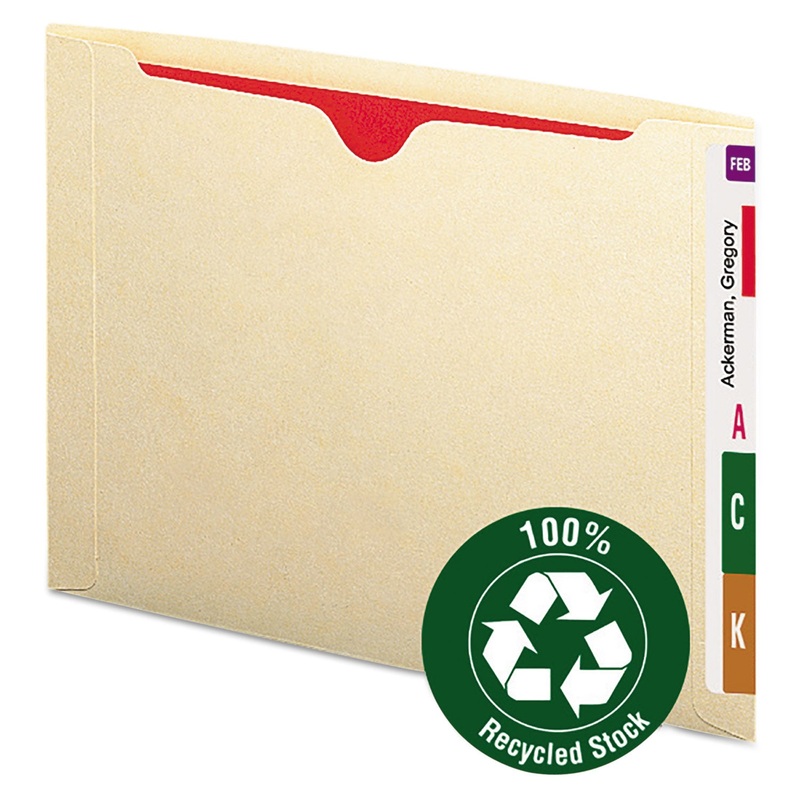 100% RECYCLED END TAB JACKETS, STRAIGHT TAB, LETTER SIZE, MANILA, 50/BOX