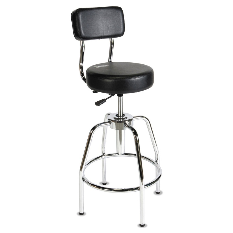 HEAVY-DUTY SHOP STOOL, 34" SEAT HEIGHT, SUPPORTS UP TO 300 LBS., BLACK SEAT/BLACK BACK, CHROME BASE