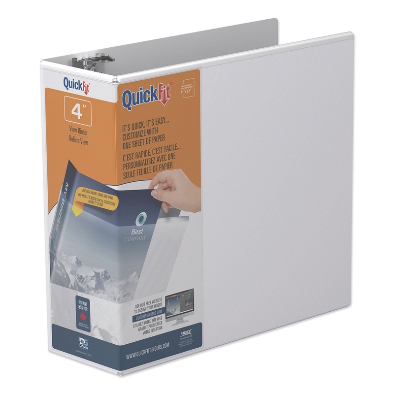 QUICKFIT D-RING VIEW BINDER, 3 RINGS, 4" CAPACITY, 11 X 8.5, WHITE