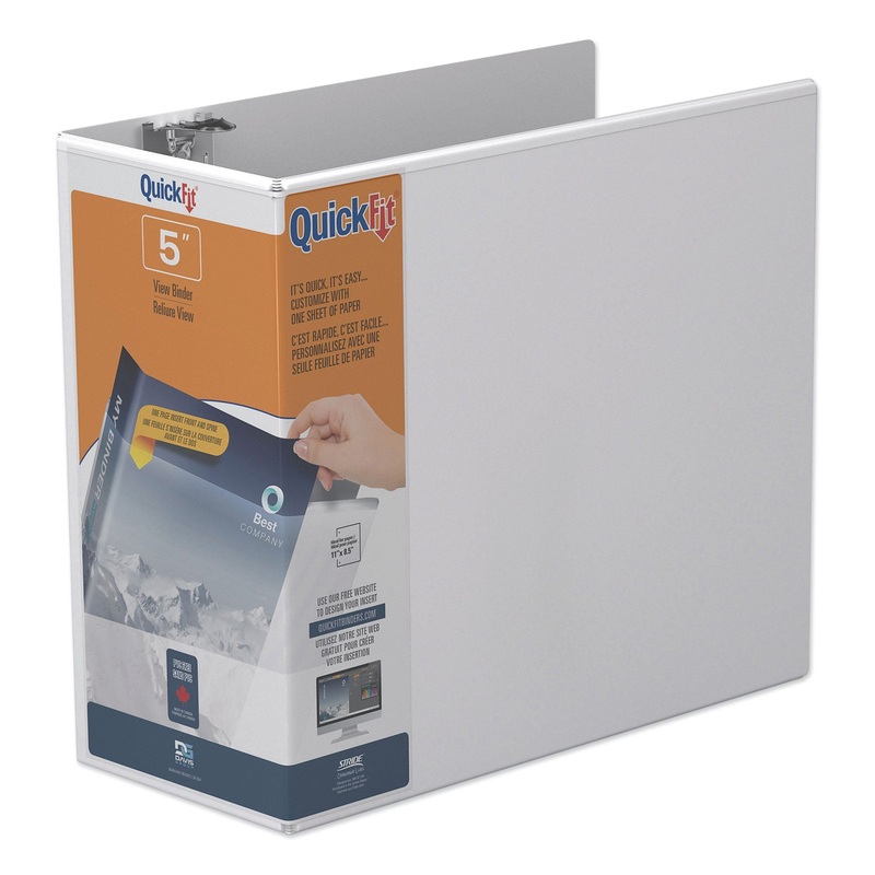 QUICKFIT D-RING VIEW BINDER, 3 RINGS, 5" CAPACITY, 11 X 8.5, WHITE