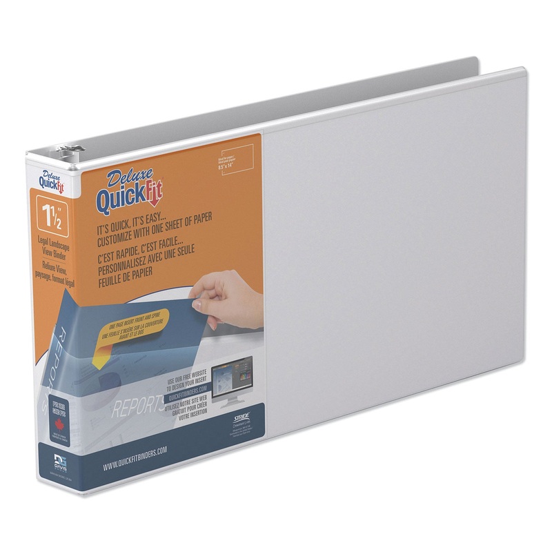 QUICKFIT LANDSCAPE SPREADSHEET ROUND RING VIEW BINDER, 3 RINGS, 1.5" CAPACITY, 14 X 8.5, WHITE
