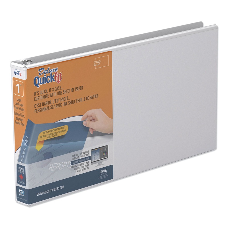 QUICKFIT LANDSCAPE SPREADSHEET ROUND RING VIEW BINDER, 3 RINGS, 1" CAPACITY, 14 X 8.5, WHITE