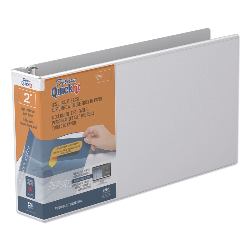QUICKFIT LANDSCAPE SPREADSHEET ROUND RING VIEW BINDER, 3 RINGS, 2" CAPACITY, 14 X 8.5, WHITE