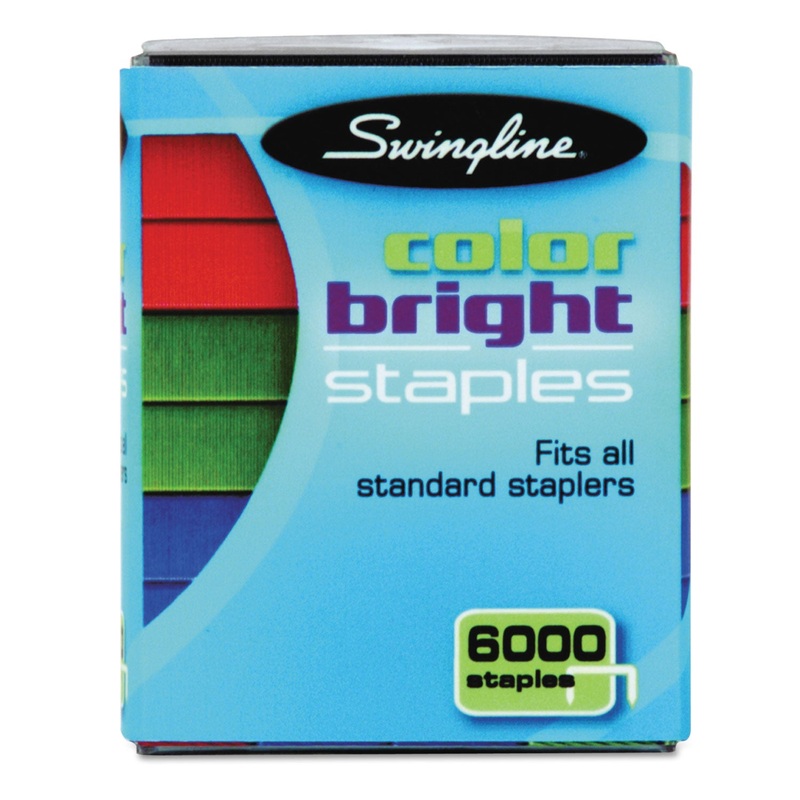 COLOR BRIGHT STAPLES, 0.25" LEG, 0.5" CROWN, ASSORTED, 6,000/PACK