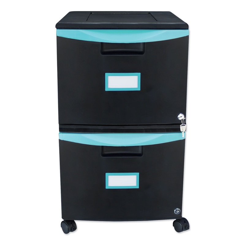 TWO-DRAWER MOBILE FILING CABINET, 14.75W X 18.25D X 26H, BLACK/TEAL