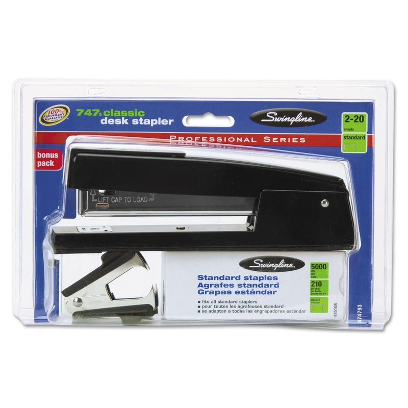 747 CLASSIC STAPLER PLUS PACK WITH STAPLE REMOVER AND STAPLES, 20-SHEET CAPACITY, BLACK