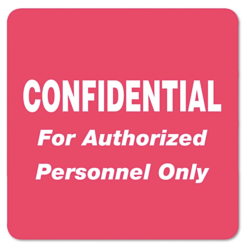 HIPAA LABELS, CONFIDENTIAL FOR AUTHORIZED PERSONNEL ONLY, 2 X 2, RED, 500/ROLL