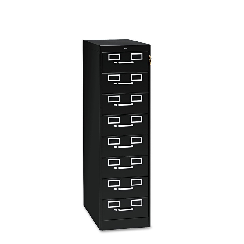 EIGHT-DRAWER FILE CABINET FOR 3 X 5 & 4 X 6 CARDS, 15W X 28.5D X 52H, BLACK