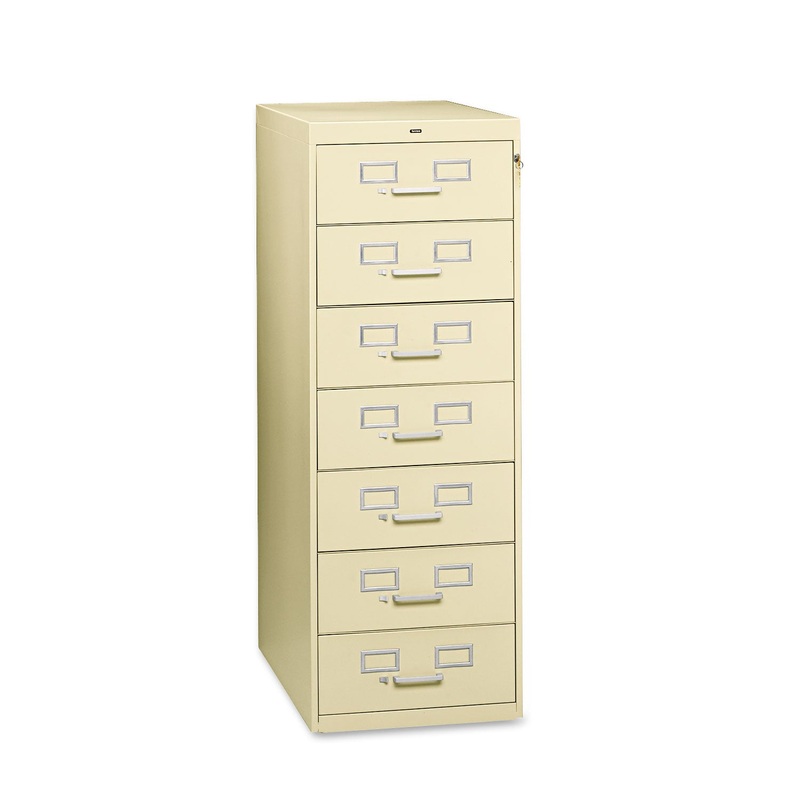 SEVEN-DRAWER MULTIMEDIA CABINET FOR 5 X 8 CARDS, 19.13W X 28.5D X 52H, PUTTY