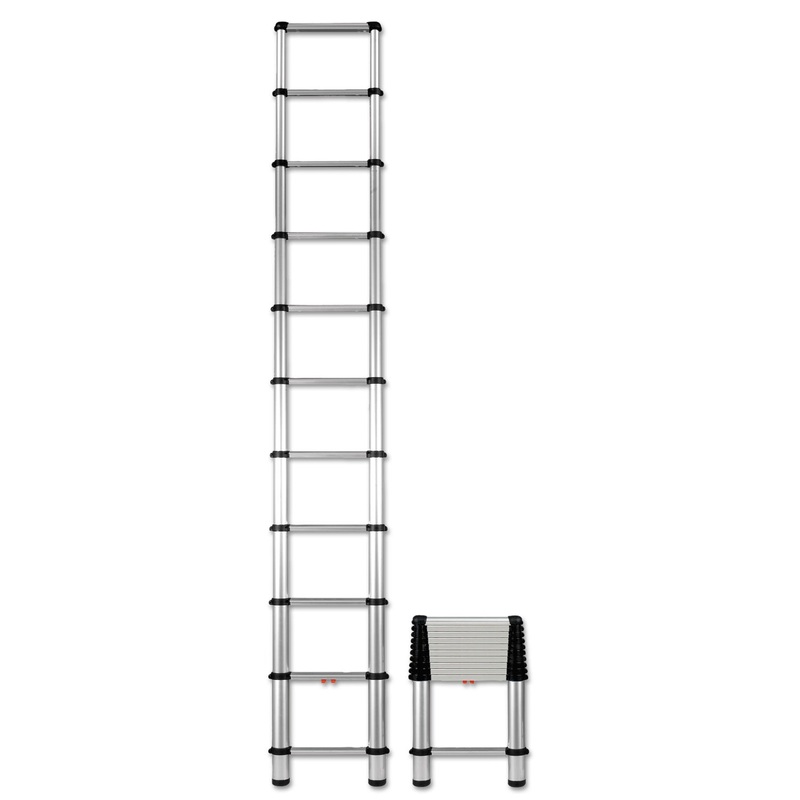 TELESCOPIC EXTENSION LADDERS, 14 FT WORKING HEIGHT, 250 LBS CAPACITY, 10 STEP, ALUMINUM