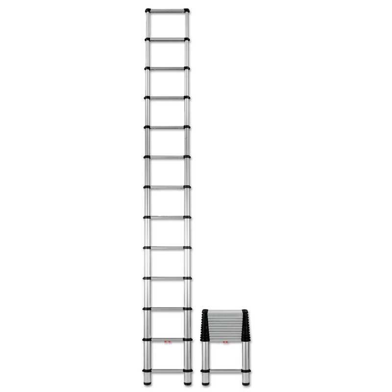 TELESCOPIC EXTENSION LADDERS, 16 FT WORKING HEIGHT, 250 LBS CAPACITY, 12 STEP, ALUMINUM