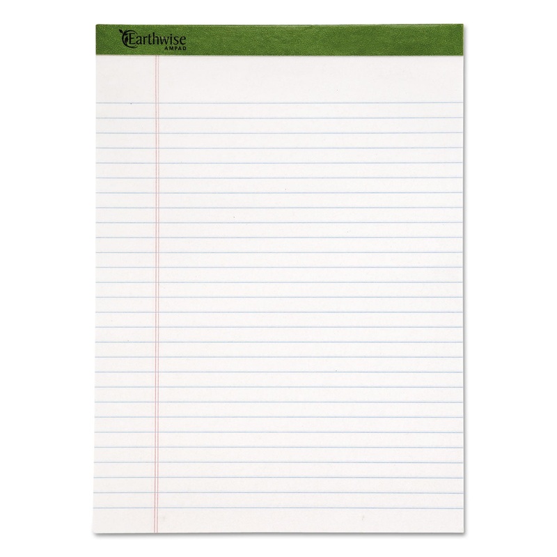 EARTHWISE BY OXFORD RECYCLED PAD, WIDE/LEGAL RULE, 8.5 X 11.75, WHITE, 50 SHEETS, DZ