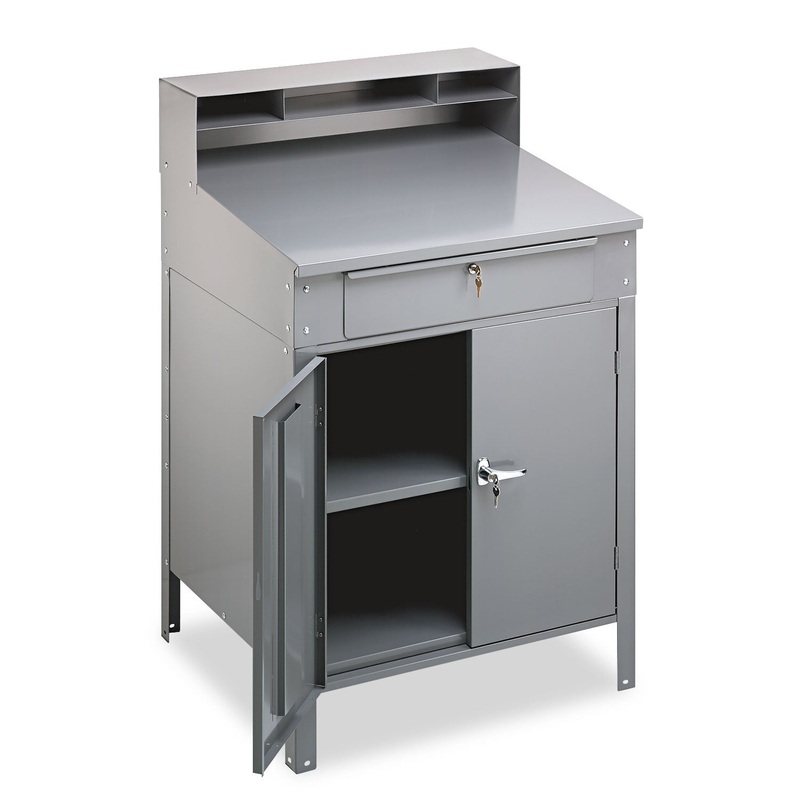 STEEL CABINET SHOP DESK, 36W X 30D X 53.75H, MEDIUM GRAY