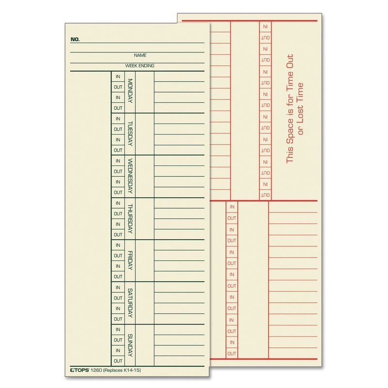 Time Card For Cincinnati, Named Days, Two-Sided, 3 3/8 X 8 1/4, 500/box