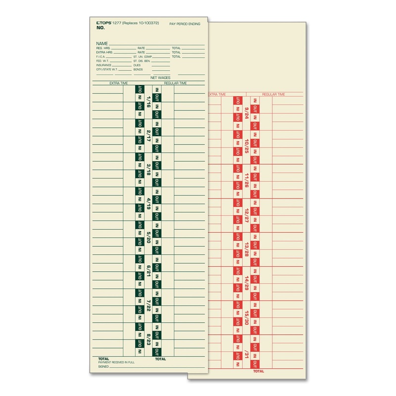 Time Card For Simplex, Semi-Monthly, 3 1/2 X 10 1/2, 500/box