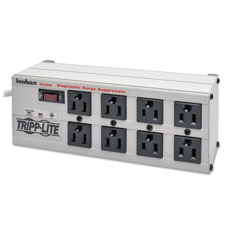 ISOBAR SURGE PROTECTOR, 8 OUTLETS, 12 FT. CORD, 3840 JOULES, METAL HOUSING