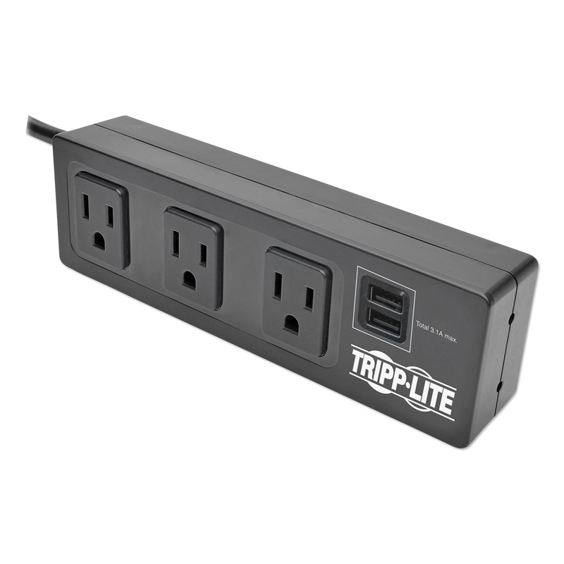 PROTECT IT! 3-OUTLET SURGE PROTECTOR WITH MOUNTING BRACKETS, 10 FT CORD, 510 JOULES, BLACK