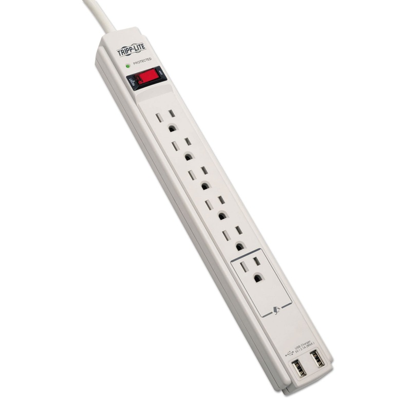 PROTECT IT! SURGE PROTECTOR, 6 OUTLETS/2 USB, 6 FT. CORD, 990 JOULES, GRAY