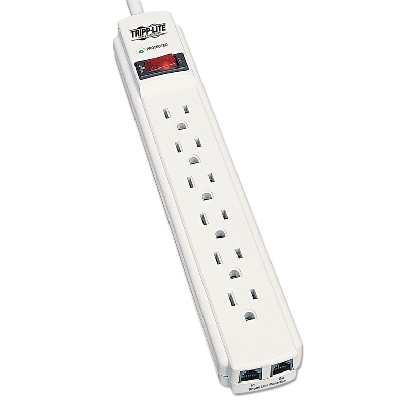 PROTECT IT! SURGE PROTECTOR, 6 OUTLETS, 4 FT. CORD, 790 JOULES, RJ11, LIGHT GRAY