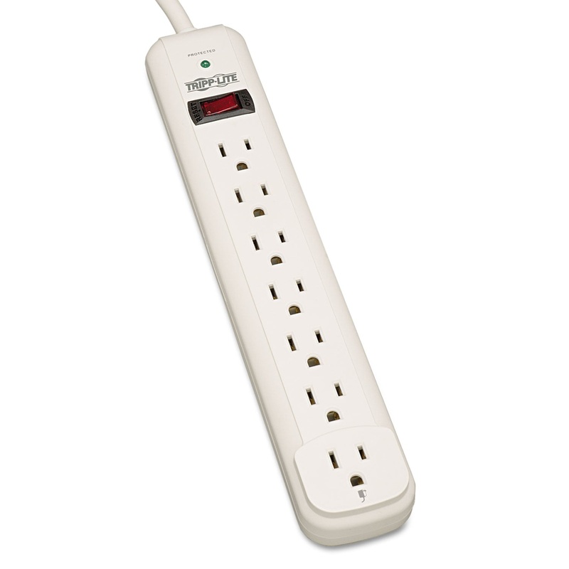 PROTECT IT! SURGE PROTECTOR, 7 OUTLETS, 12 FT. CORD, 1080 JOULES, LIGHT GRAY