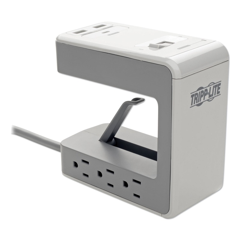 SIX-OUTLET SURGE PROTECTOR WITH TWO USB-A AND ONE USB-C PORTS, 8 FT CORD, 1080 JOULES, GRAY