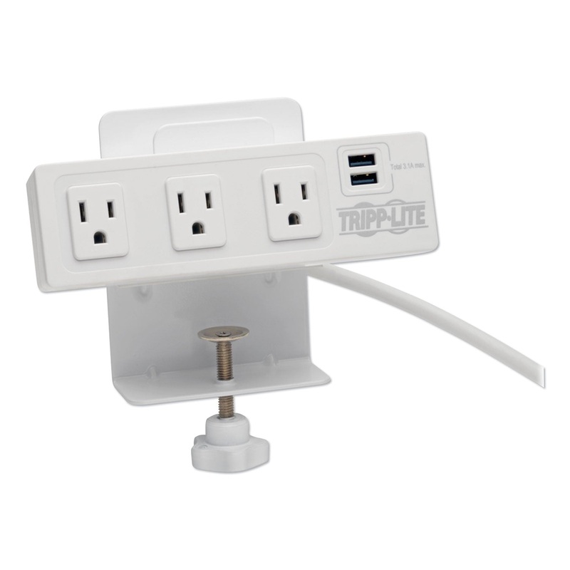 THREE-OUTLET SURGE PROTECTOR WITH TWO USB PORTS, 10 FT CORD, 510 JOULES, WHITE