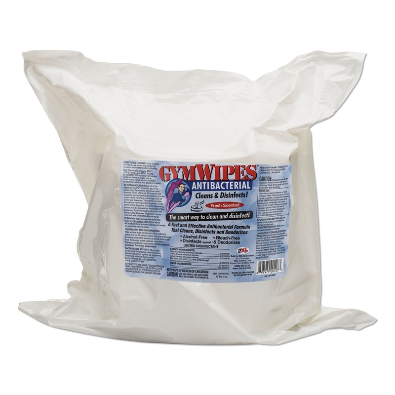ANTIBACTERIAL GYM WIPES REFILL, 6 X 8, 700 WIPES/PACK, 4 PACKS/CARTON