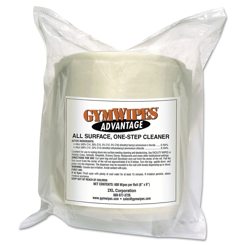 Gym Wipes Advantage, 6 X 8, White, Unscented, 900/roll, 4 Rolls/ct