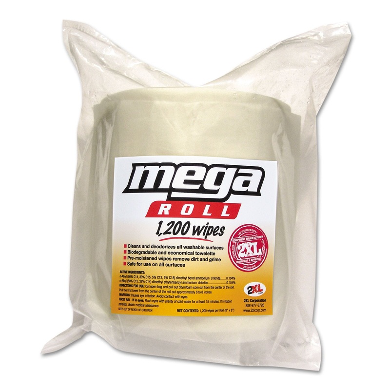 Gym Wipes Mega Roll Refill, 8 X 8, White, 1200/roll, 2 Rolls/carton
