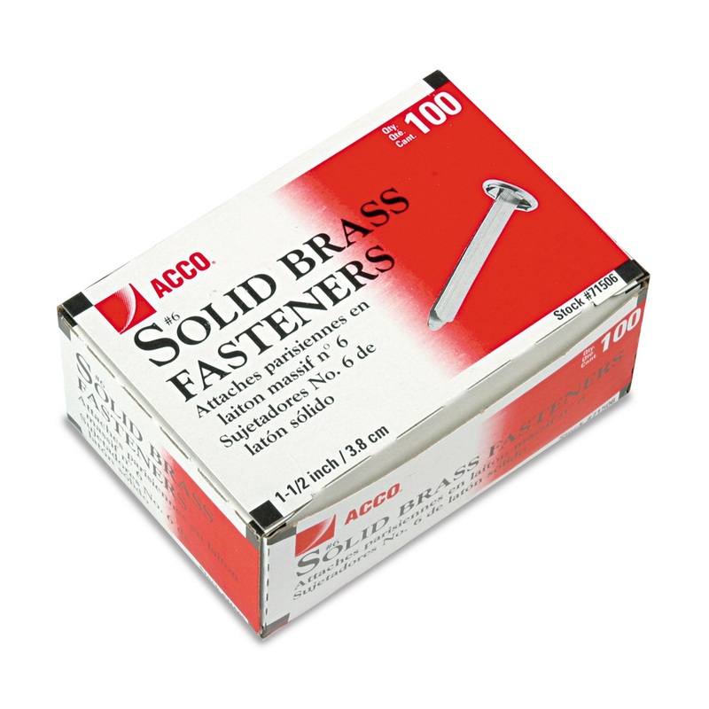 Brass Prong Paper File Fasteners, 1 1/2" Length, 100/box