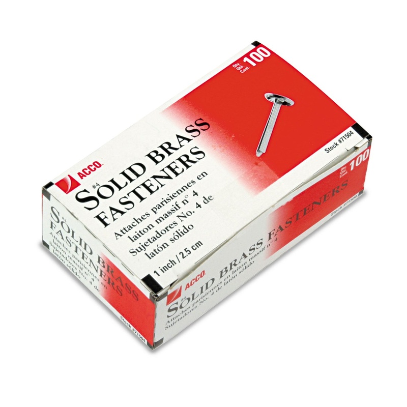 Brass Prong Paper File Fasteners, 1" Length, 100/box