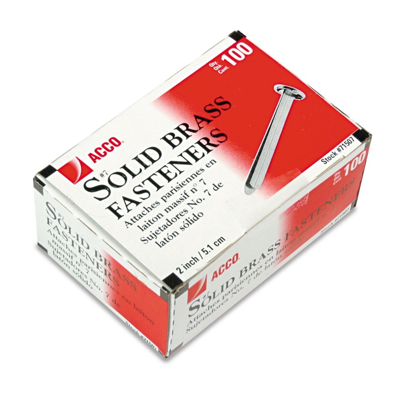 Brass Prong Paper File Fasteners, 2" Length, 100/box