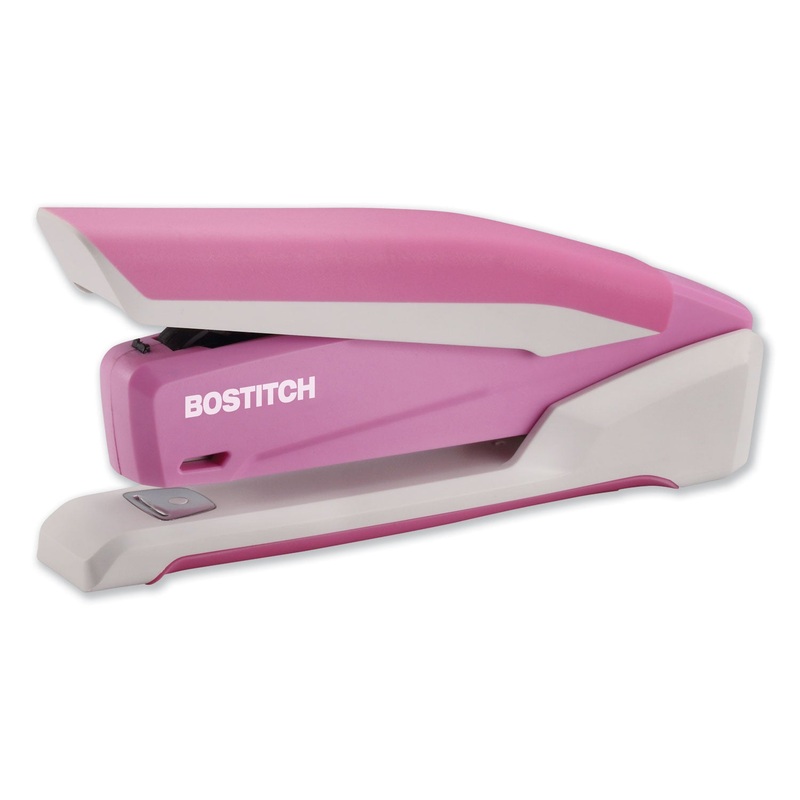 INCOURAGE SPRING-POWERED DESKTOP STAPLER, 20-SHEET CAPACITY, PINK/WHITE