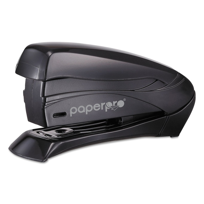 INSPIRE SPRING-POWERED HALF-STRIP COMPACT STAPLER, 15-SHEET CAPACITY, BLACK