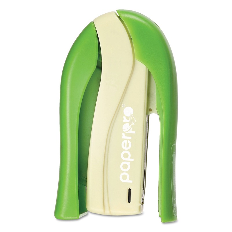 SPRING-POWERED HANDHELD COMPACT STAPLER, 15-SHEET CAPACITY, GREEN