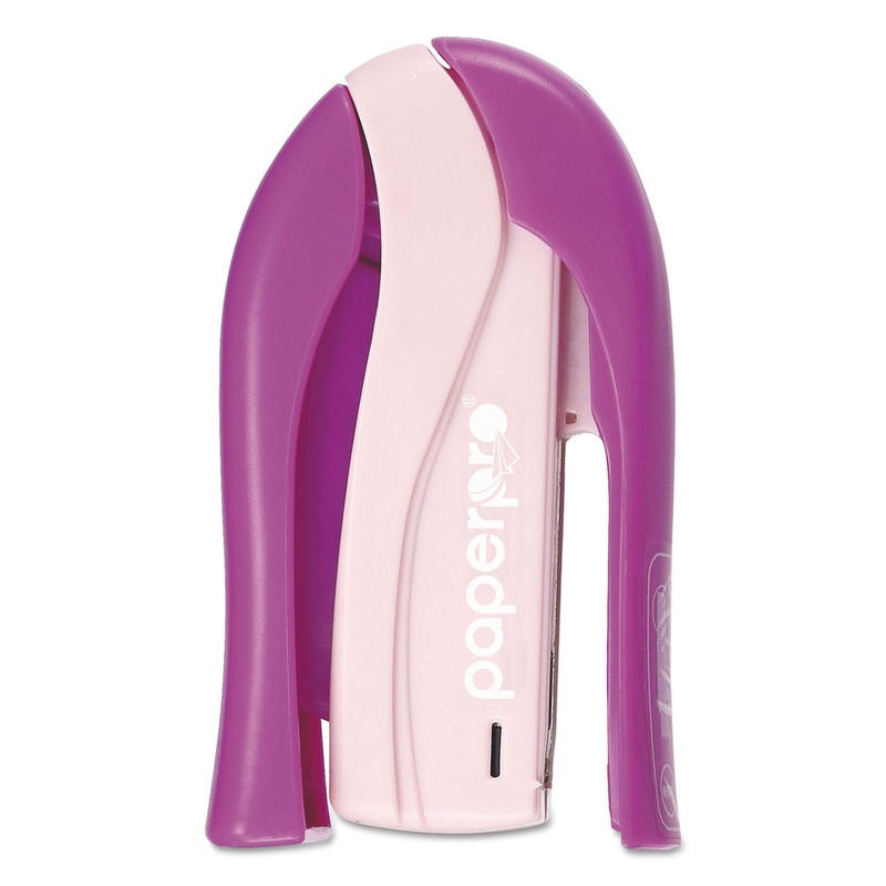 SPRING-POWERED HANDHELD COMPACT STAPLER, 15-SHEET CAPACITY, PURPLE
