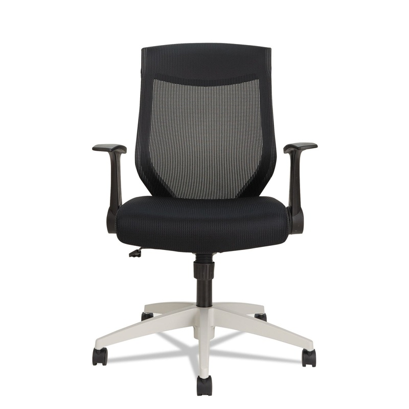 ALERA EB-K SERIES SYNCHRO MID-BACK FLIP ARM MESH-CHAIR, SUPPORTS UP TO 275 LBS., BLACK SEAT/BLACK BACK, COOL GRAY BASE