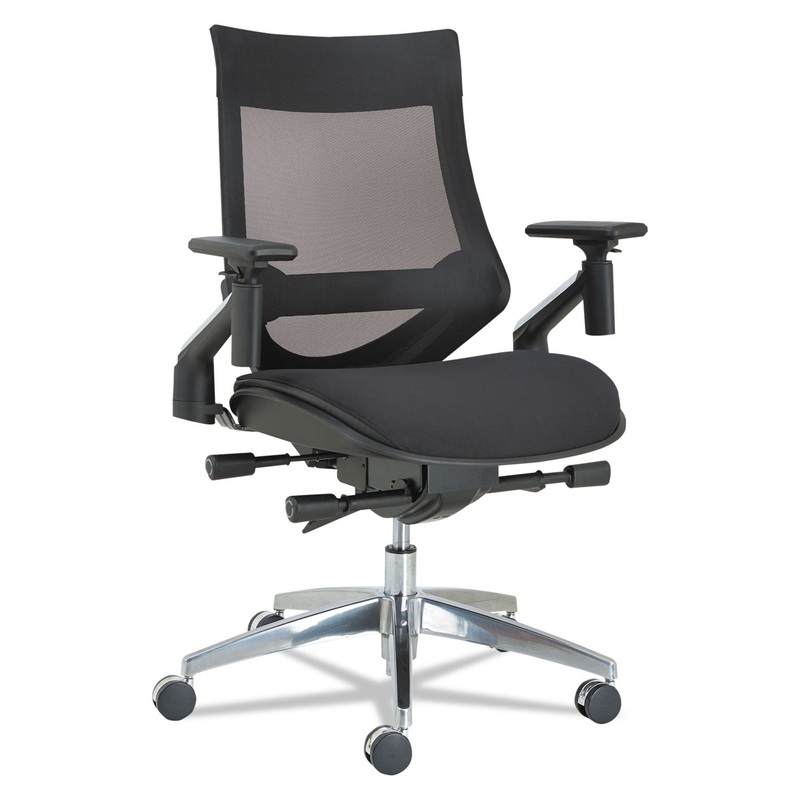 ALERA EB-W SERIES PIVOT ARM MULTIFUNCTION MESH CHAIR, SUPPORTS UP TO 275 LBS., BLACK SEAT/BLACK BACK, ALUMINUM BASE