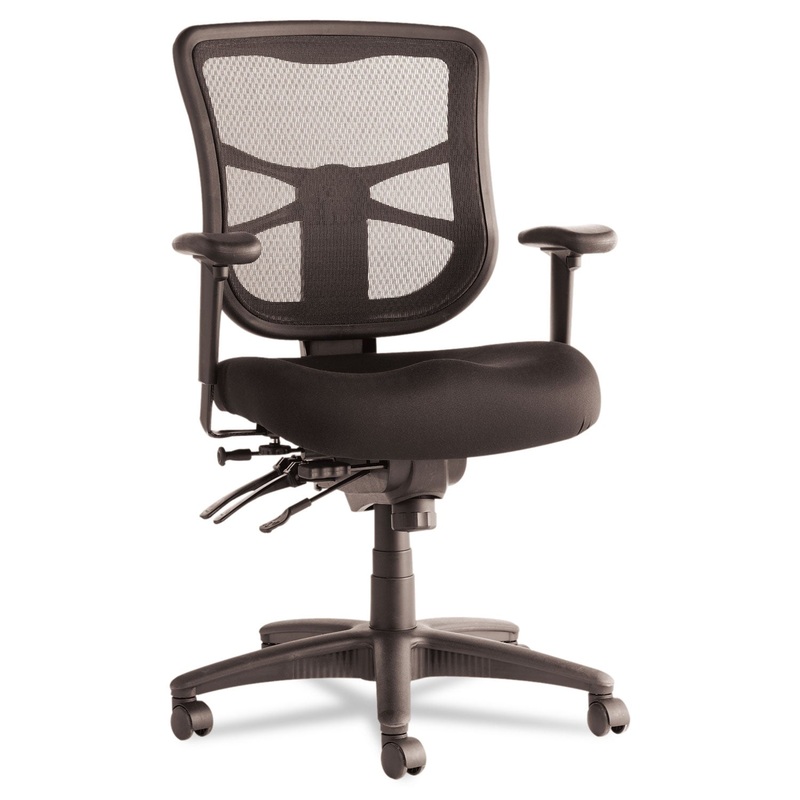 ALERA ELUSION SERIES MESH MID-BACK MULTIFUNCTION CHAIR, SUPPORTS UP TO 275 LBS., BLACK SEAT/BLACK BACK, BLACK BASE