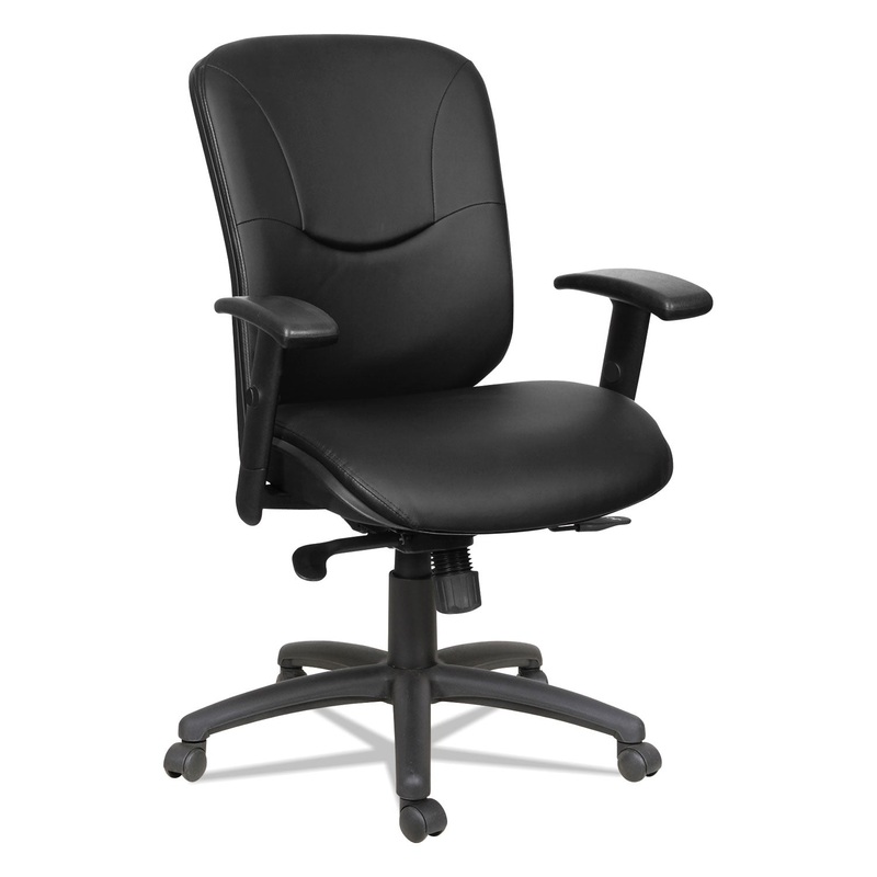 ALERA EON SERIES MID-BACK LEATHER SYNCHRO WITH SEAT SLIDE CHAIR, SUPPORTS UP TO 275 LBS., BLACK SEAT/BLACK BACK, BLACK BASE