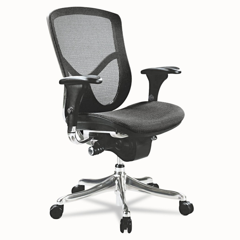 ALERA EQ SERIES ERGONOMIC MULTIFUNCTION MID-BACK MESH CHAIR, SUPPORTS UP TO 250 LBS., BLACK SEAT/BLACK BACK, ALUMINUM BASE