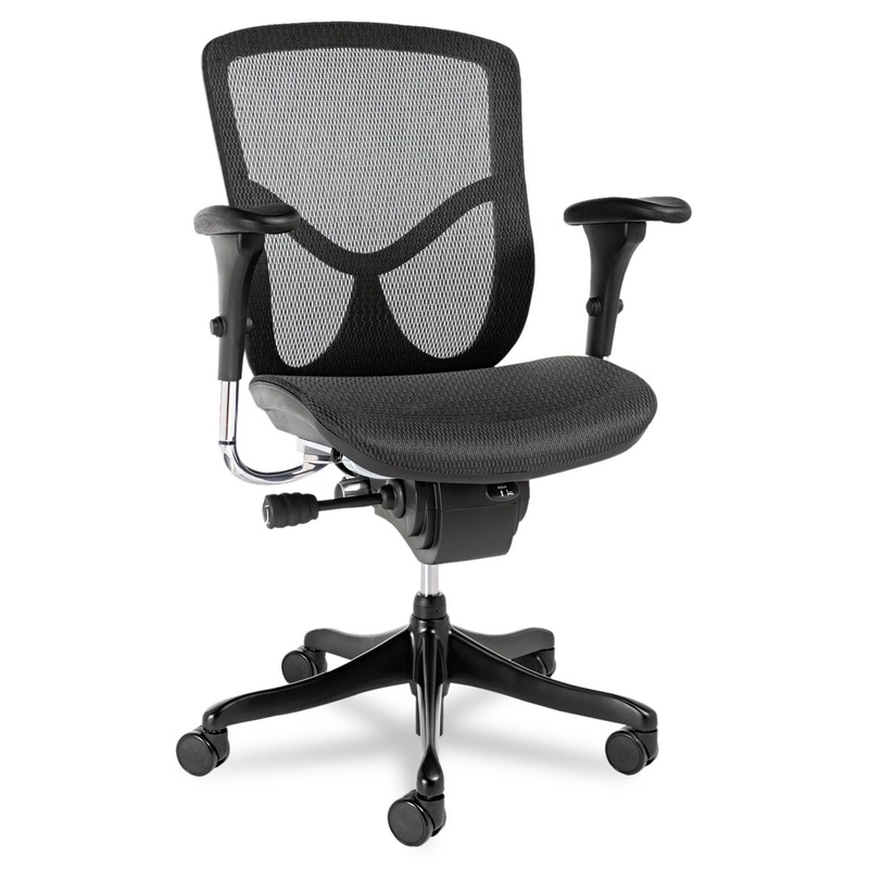 ALERA EQ SERIES ERGONOMIC MULTIFUNCTION MID-BACK MESH CHAIR, SUPPORTS UP TO 250 LBS., BLACK SEAT/BLACK BACK, BLACK BASE
