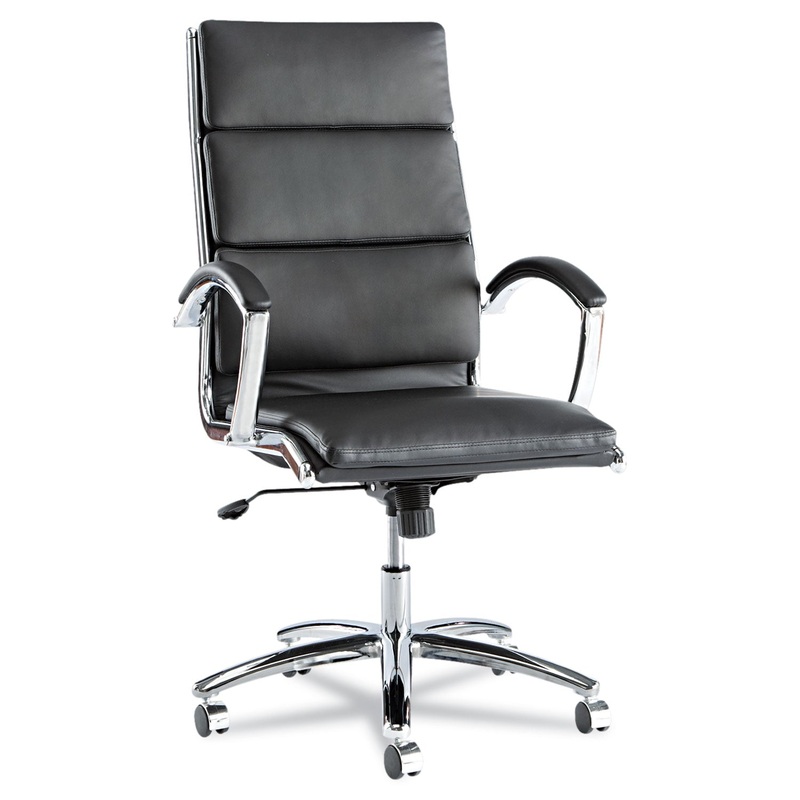 ALERA NERATOLI HIGH-BACK SLIM PROFILE CHAIR, SUPPORTS UP TO 275 LBS., BLACK SEAT/BLACK BACK, CHROME BASE