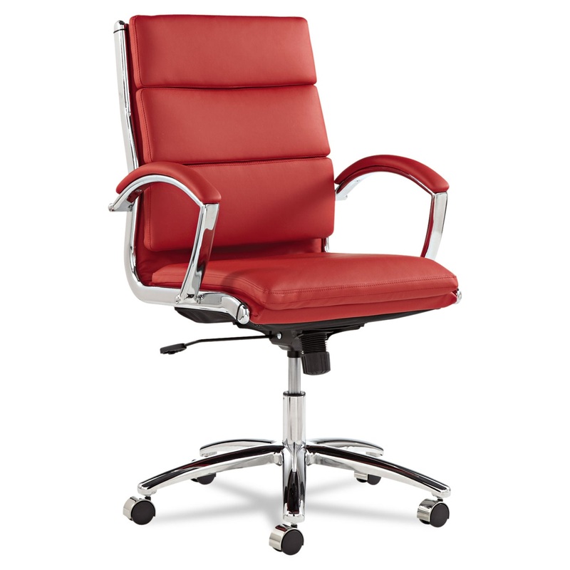 ALERA NERATOLI MID-BACK SLIM PROFILE CHAIR, SUPPORTS UP TO 275 LBS., RED SEAT/RED BACK, CHROME BASE