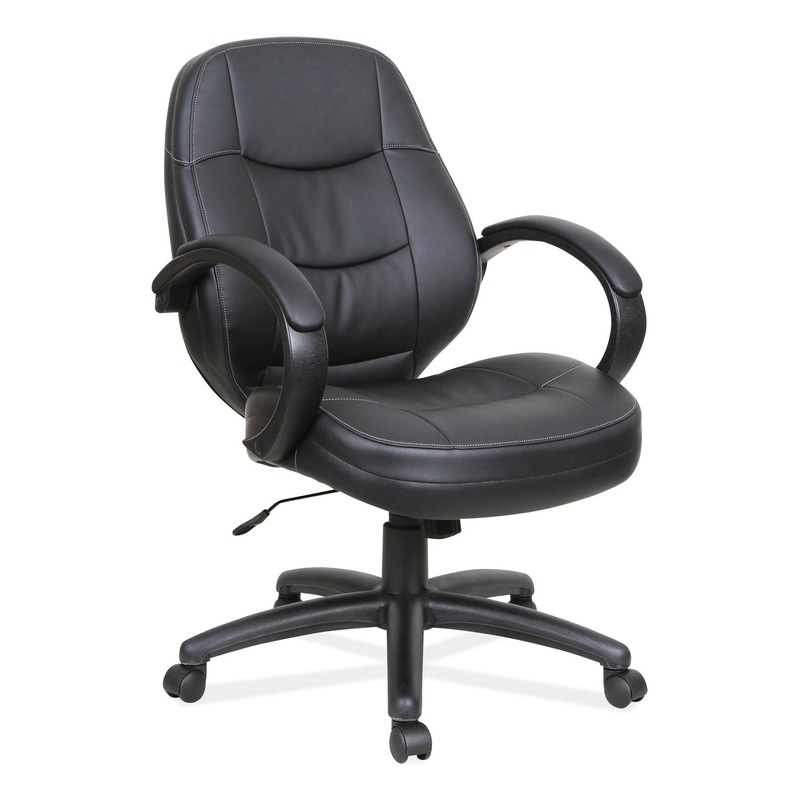 ALERA PF SERIES MID-BACK LEATHER OFFICE CHAIR, SUPPORTS UP TO 275 LBS., BLACK SEAT/BLACK BACK, BLACK BASE