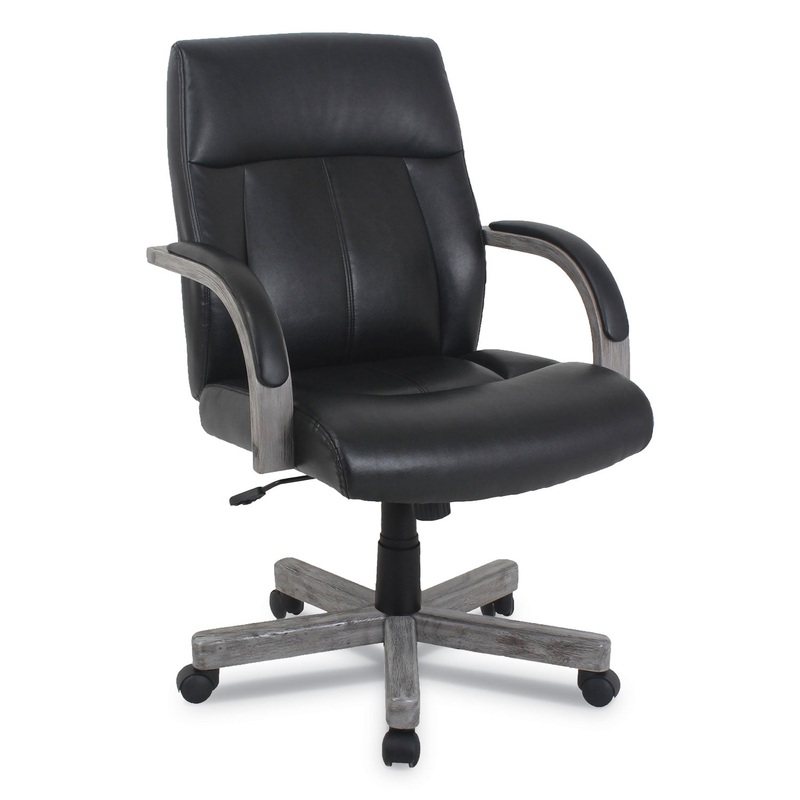 KATHY IRELAND OFFICE BY ALERA DORIAN SERIES WOOD-TRIM LEATHER OFFICE CHAIR, BLACK SEAT/BACK, GRAY BASE