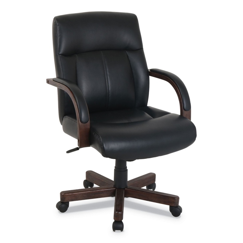 KATHY IRELAND OFFICE BY ALERA DORIAN SERIES WOOD-TRIM LEATHER OFFICE CHAIR, BLACK SEAT/BACK, MAHOGANY BASE