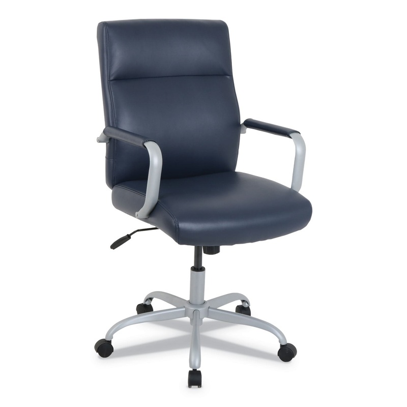 KATHY IRELAND OFFICE BY ALERA MANITOU HIGH-BACK LEATHER OFFICE CHAIR, UP TO 275 LBS., NAVY SEAT/BACK, SMOKING GRAY BASE